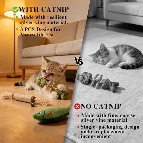 Miniatura 6 de Tensho Purrident Cat Chew Toys 3PCS - Natural Fishbone Catnip Chew Toys and Saury Fish & Silvervine Stick, Dental Chews for Kittens and Cats