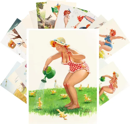 PIXILUV HILDA - Postales vintage (24 piezas de 4 x 6 pulgadas cada una) HILDA Divertidas Curvas Sexy Pinup Girl Redhead Plus Size Model Girl Vintage