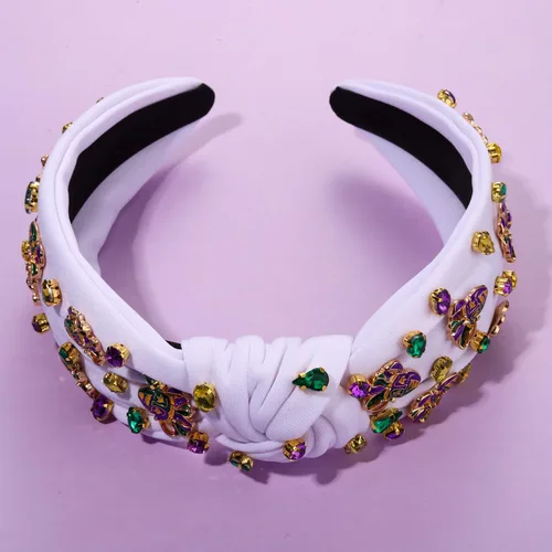 Miniatura 7 de PHALIN Diadema de Mardi Gras para mujer, accesorios de carnaval de Mardi Gras, corona de flor de lis, diadema con diamantes de imitación y perlas