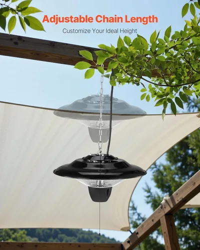 Miniatura 5 de VEVOR Calentador de patio colgante, calentador infrarrojo eléctrico de 1500 W, protección IP34 con cable de tracción de 23.6 pulgadas y cadena