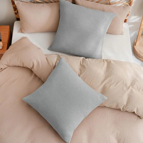 Miniatura 7 de PHF Funda de almohada 100% algodón con tejido de gofre, 18 x 18 pulgadas, sin relleno, paquete de 2 elegantes fundas de almohada cuadradas Gris claro