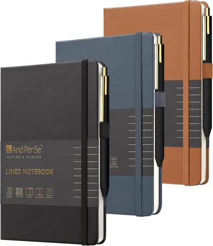 Miniatura 16 de &And Per Se Juego de diario y bolígrafo forrados, cuaderno A5 de tapa dura de cuero con bolígrafo y juego de papelería, 160 páginas de 3.53 oz/m²