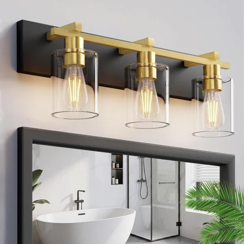 Miniatura 15 de Bathroom Light Fixtures Over Mirror, 2-Light Modern Matte Black Bathroom Vanity Light, Wall Lights with Clear Glass Shade, Living Room, Bedroom