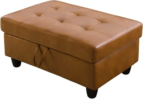 Miniatura 3 de Otomana de almacenamiento de cuero regenerado 37 x 24.5 x 16.5 pulgadas de alto para apartamento, casa, sala de estar, oficina (negro, otomano)