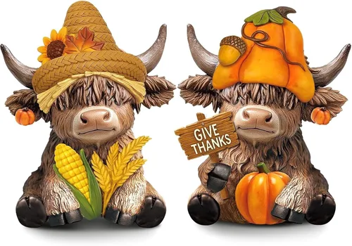 Miniatura 27 de Karenhi 2 piezas de figuritas de vaca de las Tierras Altas para el Día de la Madre, figuritas de gnomo de vaca con flores y corazón de MADRE