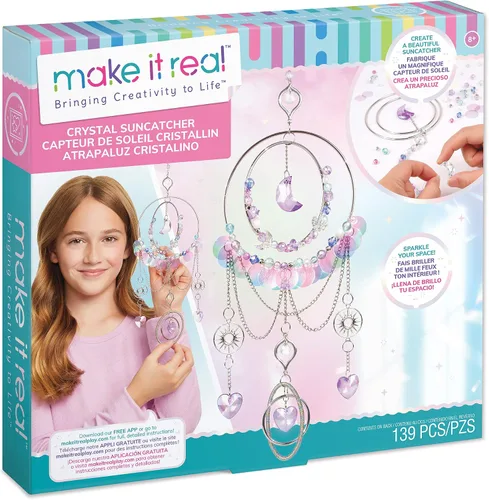 Make It Real: Atrapasoles de cristal para bricolaje, plateado, morado y tonos suaves, crea tu propio hermoso atrapasoles, 139 piezas incluidas, kit