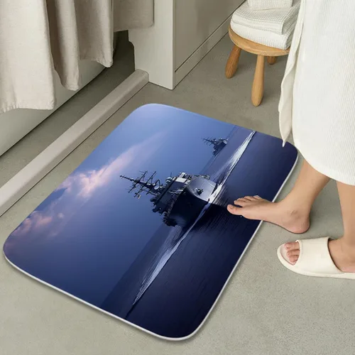 Miniatura 4 de Cool Modern - Juego de portaaviones para niños con cortina de ducha náutica militar y alfombras de 20 x 31 pulgadas, accesorios de baño, decoración