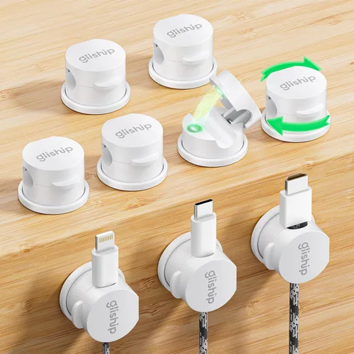 Miniatura 10 de Paquete de 9 clips magnéticos para cables, organizador de cables [giratorio de 360° mejorado], soporte de cable magnético fuerte, soporte de alambre