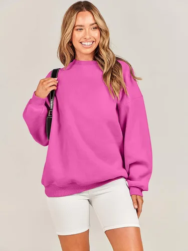 Miniatura 6 de ANRABESS Sudadera de gran tamaño para mujer, de forro polar, manga larga, cuello redondo, informal, para otoño 2023, ropa de moda