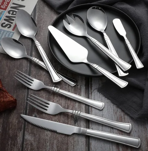 Miniatura 3 de Juego de cubiertos de 24 piezas con utensilios para servir, juego de cubiertos de acero inoxidable para 4 personas, incluye tenedor, cuchillo