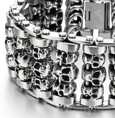Miniatura 2 de Heavy and Study Mens Steel Large Link Chain Motorcycle Bike Chain Bracelet with Skulls Polished