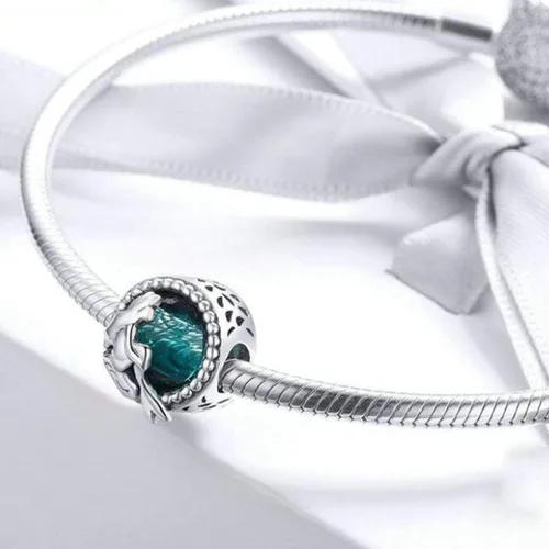 Miniatura 3 de Abalorio de sirena del océano original de plata de ley 925 con cuentas de oro rosa y estrella de mar para pulseras, Plata esterlina