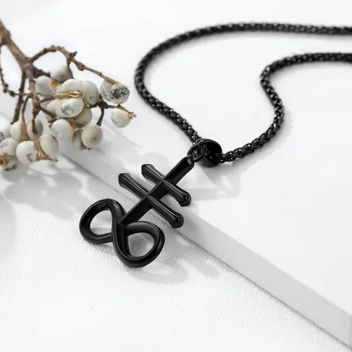 Miniatura 13 de PROSTEEL Satanic Jewelry Upside Down Cross Necklace for Men Women, 316L Stainless Steel/925 Sterling Silver Inverted Cross/Leviathan Cross Pendant