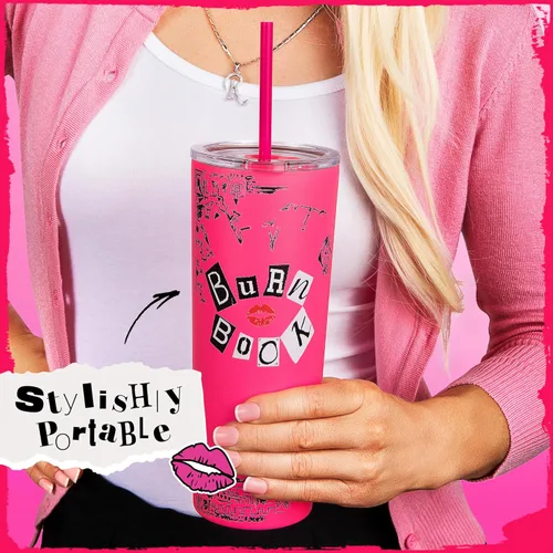 Miniatura 4 de Vaso con aislamiento al vacío de Dragon Glassware x Mean Girls con tapa y pajita - Vaso de 24 onzas con 2 pajitas - Vaso de acero inoxidable