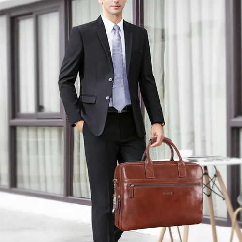 Miniatura 2 de Banuce Full Grains - Maletín de cuero italiano para hombre, funda para laptop de 14 pulgadas, bolsa de mensajero para negocios