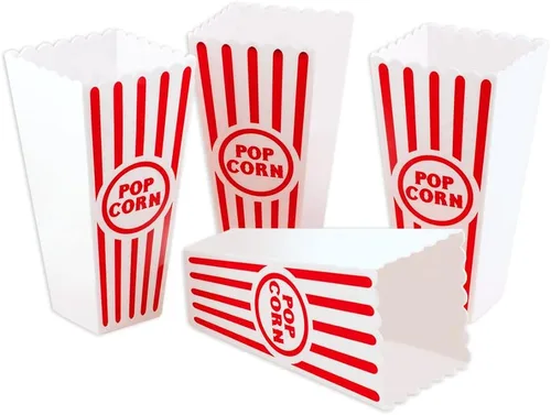 Miniatura 4 de Novelty Place Recipientes clásicos de plástico para palomitas de maíz a rayas rojas y blancas para noche de películas, 7.8 pulgadas de alto x 3.8