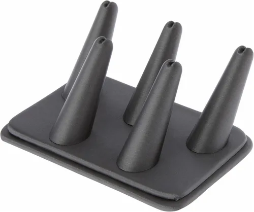 Miniatura 4 de Plymor Pantalla de dedo de anillo de terciopelo negro, cinco en base rectangular, 5.25 pulgadas de ancho x 3.625 pulgadas de profundidad x 2.25