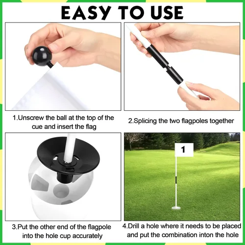 Miniatura 4 de Hungdao Juego de 3 banderas de golf, mini bandera verde para patio, juego de tazas y banderas, portátil, práctica de poner palos de bandera verde