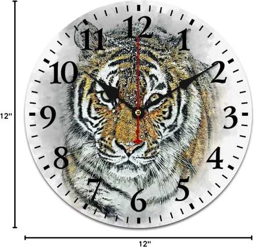 Miniatura 9 de Reloj de pared de madera de 12 pulgadas, reloj de pared de tigre majestuoso, movimiento de cuarzo, rayas de números arábigos, animales, vida Patrón 8