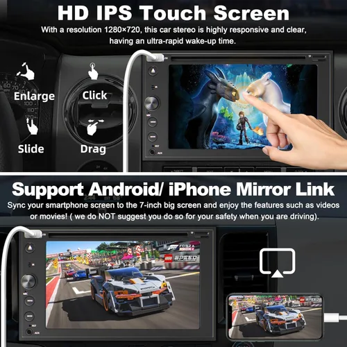 Miniatura 6 de Estéreo de coche de doble DIN con reproductor de CD/DVD, estéreo de automóvil con pantalla táctil de 7 pulgadas con Apple CarPlay y Android Auto