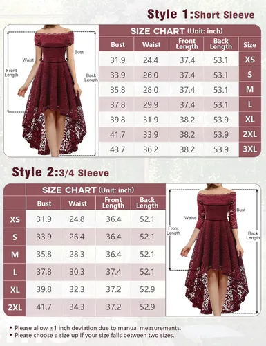 Miniatura 6 de Dressystar - Vestido de encaje para mujer, vestido asimétrico con vuelo y hombros descubiertos ideal para cóctel, dama de honor, fiesta formal
