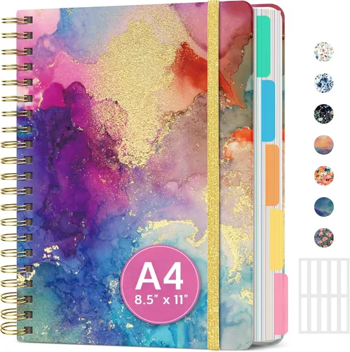 Miniatura 32 de Cuadernos grandes de espiral rayados para el trabajo con divisores y pestañas extraíbles, 8.5 x 11 pulgadas, bonito cuaderno de tapa dura de 5 A
