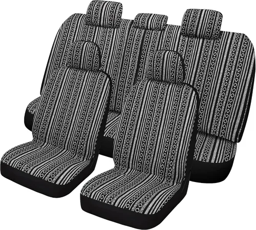 Miniatura 10 de VarCozy Manta de sillín Baja Fundas de asiento delanteras para sedán, SUV, camioneta, Funda de asiento tejida universal de rayas coloridas