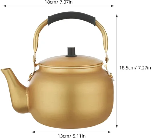 ORFOFE Hervidor de aluminio vintage Hervidor de té dorado Tetera silbante Tetera Makgeolli Caldera de agua Caldera de agua Calentador de agua Olla