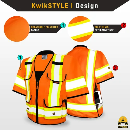 Miniatura 2 de KwikSafety Chaleco de seguridad Godfather Class 3 [naranja, mediano] + paquete de casco duro de ala completa TORTOISE