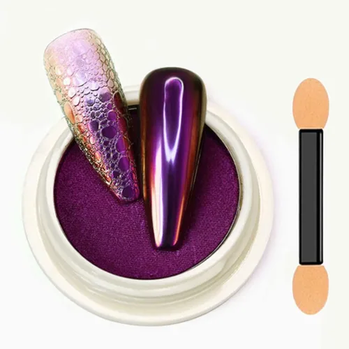 Polvo de uñas cromado camaleón holográfico morado oscuro, purpurina fina para brillo de uñas, efecto de espejo mágico metálico, lavanda, manicura,