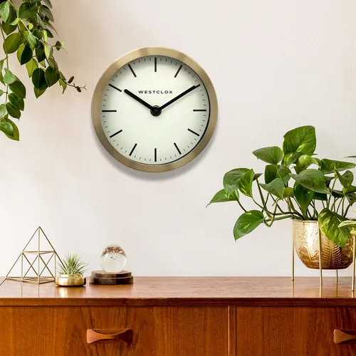 Miniatura 5 de Westclox Reloj de mesa y pared contemporáneo para el hogar u oficina, reloj analógico redondo de 6 pulgadas con marco de metal dorado cepillado