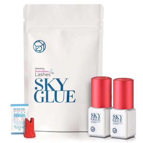 Paquete de 2 pegamento de extensión de pestañas Sky Glue S+ para uso profesional, extensiones de pestañas extra fuertes, 6-7 semanas de retención y
