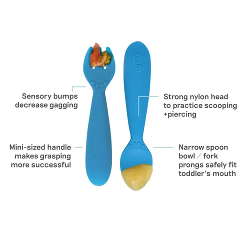 Miniatura 2 de ezpz Mini Utensilios - más de 12 meses (Tenedor y cuchara en azul) - Tenedor y cuchara 100% libres de BPA - Utensilios para niños pequeños