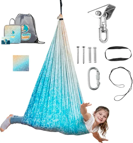 Miniatura 22 de Columpio sensorial de interior para niños o exterior – Soporta 300 libras, doble capa y giro de 360°, columpio hamaca de terapia de compresión
