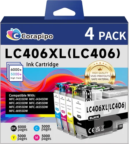 LC406XL - Cartuchos de tinta compatibles con Brother LC406 LC406XL LC 406XL MFC-J4335DW funcionan con impresoras MFC-J4535DW MFC-J5855DW MFC-J6555DW