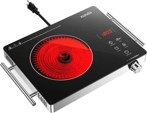 Miniatura 8 de Placa eléctrica de 2 quemadores de 110 V, placas eléctricas con asa de transporte, placa de cerámica para el hogar, VR, temporizador de control