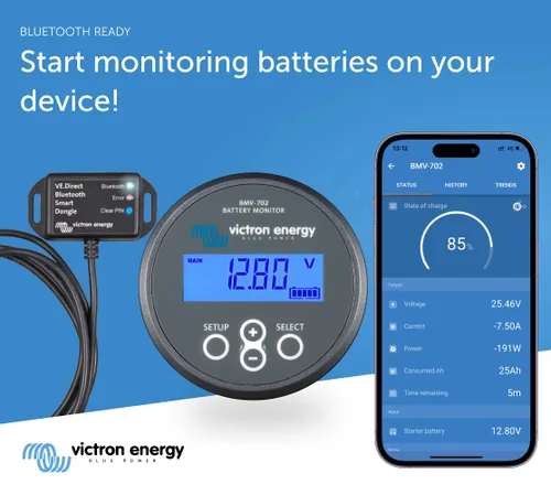 Miniatura 5 de Victron Energy BMV-700 Monitor de batería con derivación y pantalla - 6.5-95 VDC - Gris