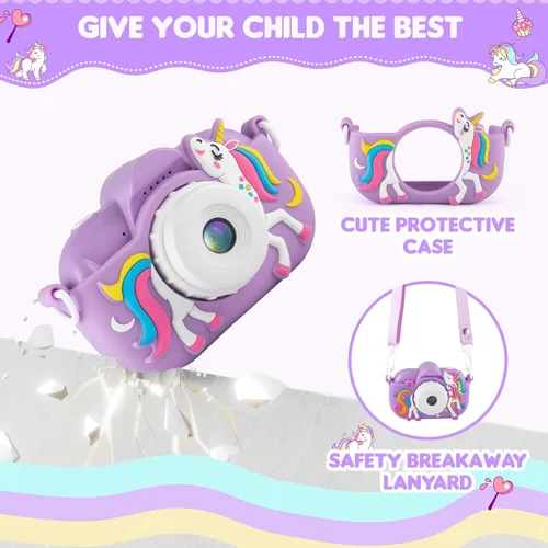 Miniatura 7 de Cámara para niños para niñas de 3 a 5 años, cámara digital para niños con cubierta de silicona, grabación de video de 48MP/1080P, cámara selfie