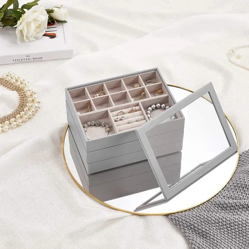 Miniatura 2 de Vlando - Bandeja organizadora de joyas apilable de gran capacidad organizador de cajones bandeja de exhibición caja para anillos aretes collares