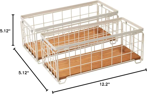 Miniatura 7 de Cesta de almacenamiento de alambre de metal, soporte para rollo de papel higiénico, base de madera, caja de decoración de encimera, estante de Crema