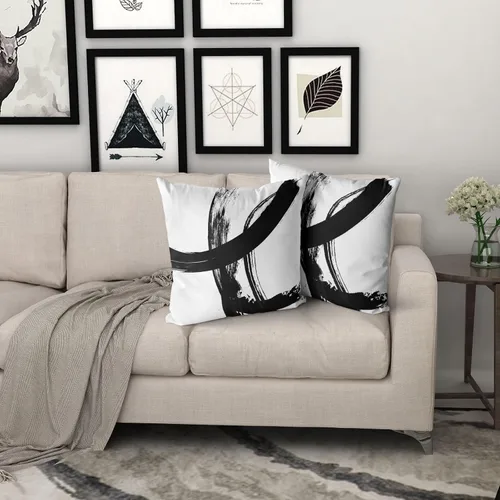 Miniatura 6 de Juego de 2 fundas de almohada decorativas en blanco y negro, fundas de almohada abstractas modernas de 16 x 16 pulgadas, fundas de cojín