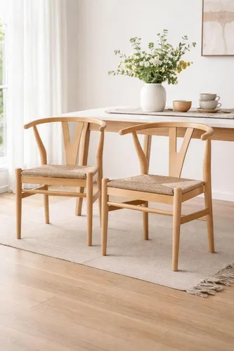 Boraam Sillas de comedor Wishbone - Juego de 2 - Acabado natural