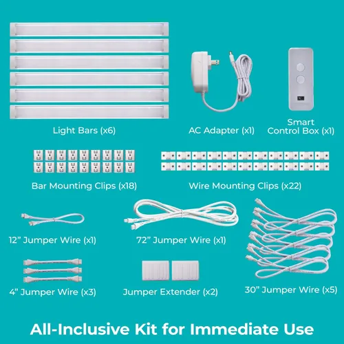 Miniatura 7 de PureOptics LED Funciona con Alexa Kit de iluminación inteligente para debajo del gabinete, LED ajustables, (6) barras de 9 pulgadas, color blanco