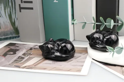 Miniatura 5 de QINJIEJIE Gato de Cristal de Obsidiana Negra de 2 Pulgadas, Piedras Preciosas de Gato Negro, Decoraciones de Estatua de Piedra Curativa, Lindas