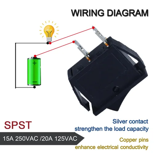 Miniatura 5 de DWMD - Interruptor oscilante rectangular para barco, 6 unidades, 2 pines, SPST, interruptor de palanca AC 250V/16A 125V/20A para automóvil, barco
