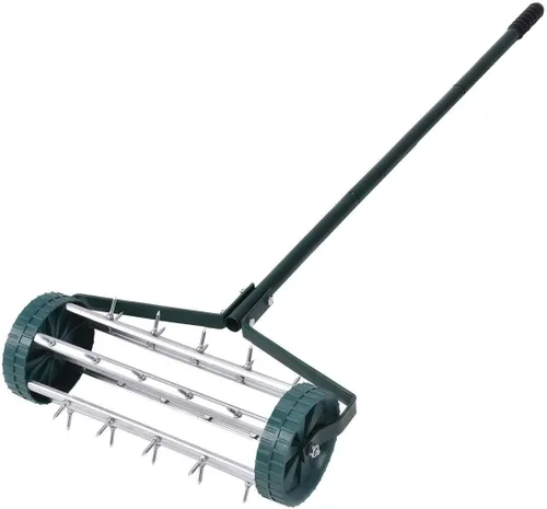 Goplus Aireador de césped rodante, 18 pulgadas para jardín y patio, con púas de empuje giratorias, para aireación de suelo de alta resistencia,