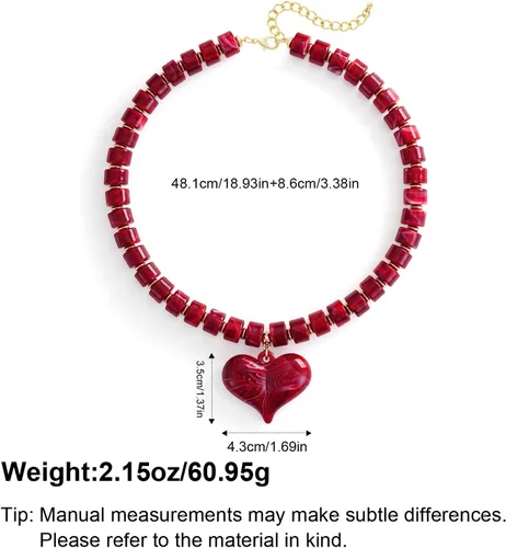 Miniatura 5 de YUJIE - Collar de corazón grueso para mujer, collar de corazón exagerado con cadena de cuentas acrílicas
