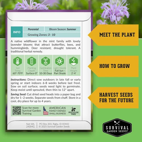 Miniatura 2 de Survival Garden Seeds - Semilla de hierba de bergamota (bálsamo de abeja) para plantar - 3 paquetes con instrucciones para plantar y cultivar flores
