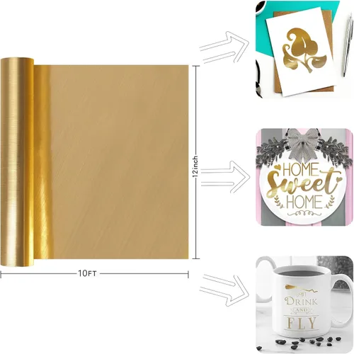 Miniatura 2 de Prime Vinyl Vinilo permanente, vinilo dorado cepillado compatible con máquina de corte, rollo adhesivo metálico de 12 pulgadas x 10 pies para tazas