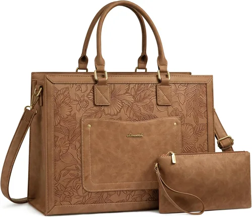 Miniatura 10 de LOVEVOOK Bolso de mano para laptop para mujeres, de 15.6 pulgadas, bolsos de trabajo, bolso de cuero vintage, bolsos de computadora impermeables